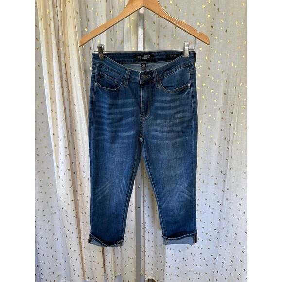 Judy Blue JB82154-JS Dark Wash Capri Fit Folded Hem Jeans 28 - Picture 2 of 4